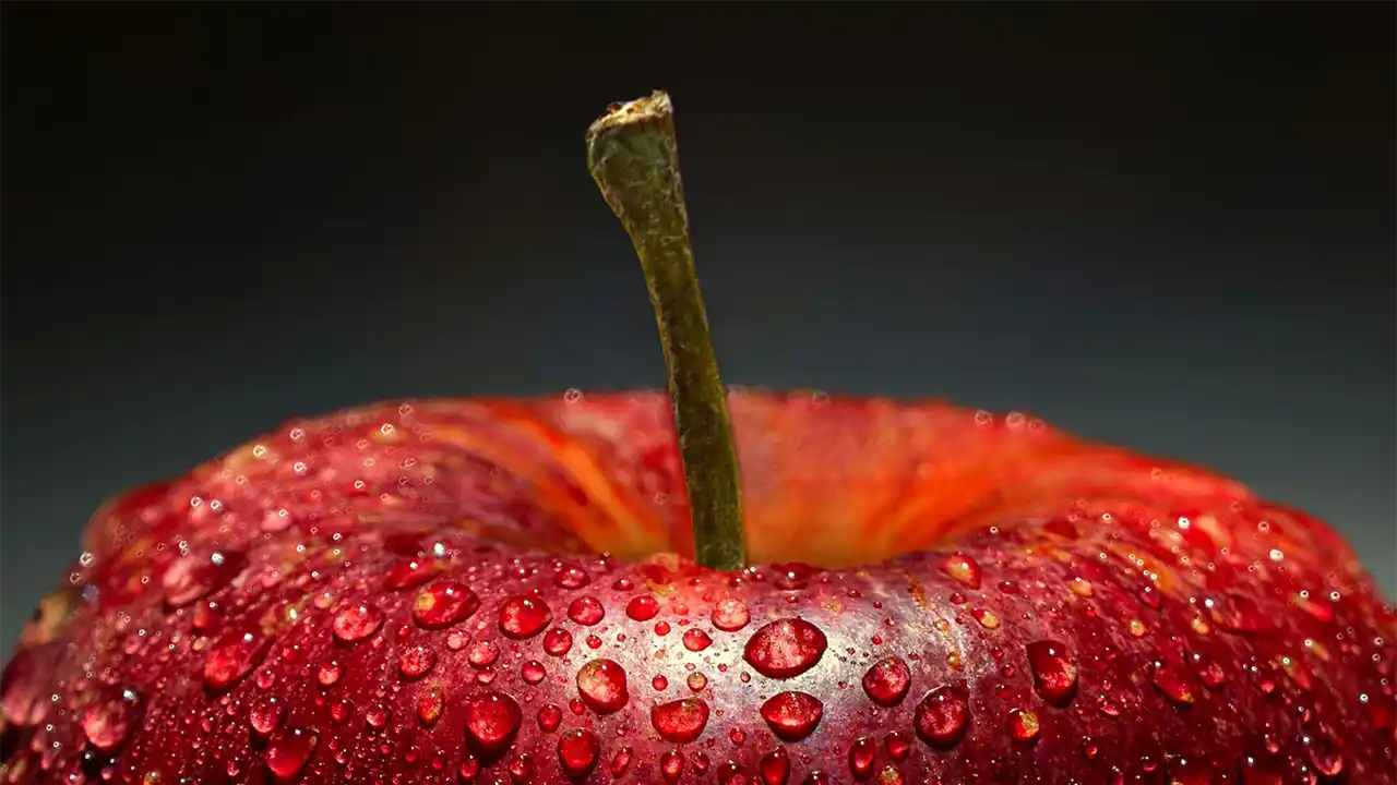 Red Apple with Water Droplets